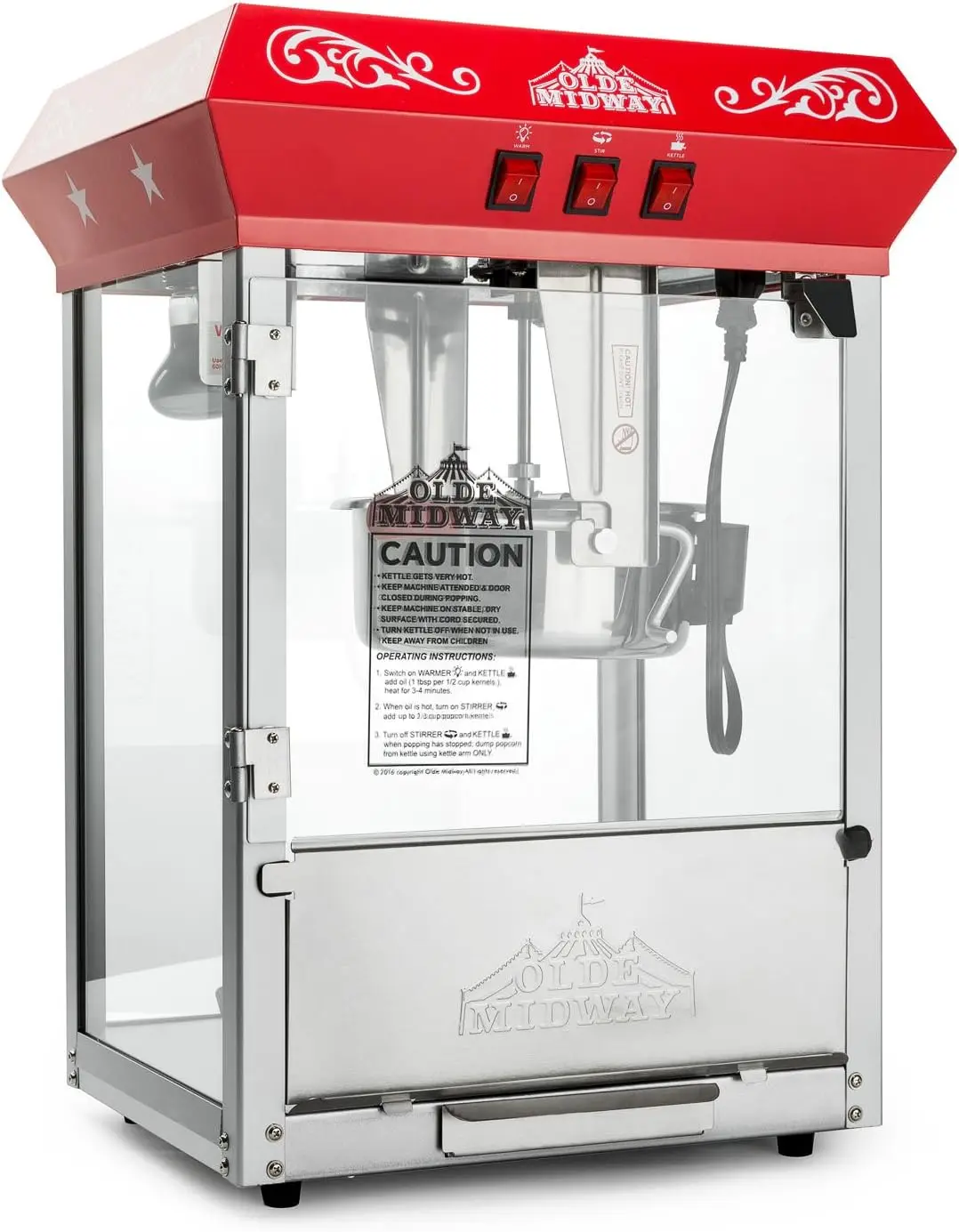 Midway Bar Style Popcorn Machine Maker Popper with 10-Ounce Kettle - Red