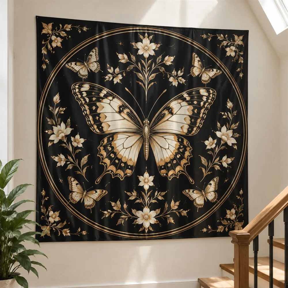 VIKAMA Butterfly Collection Tapestry Wall Hanging, Botanical Aesthetic Room Decor Wall Art Tapestries for Bedroom Living Room