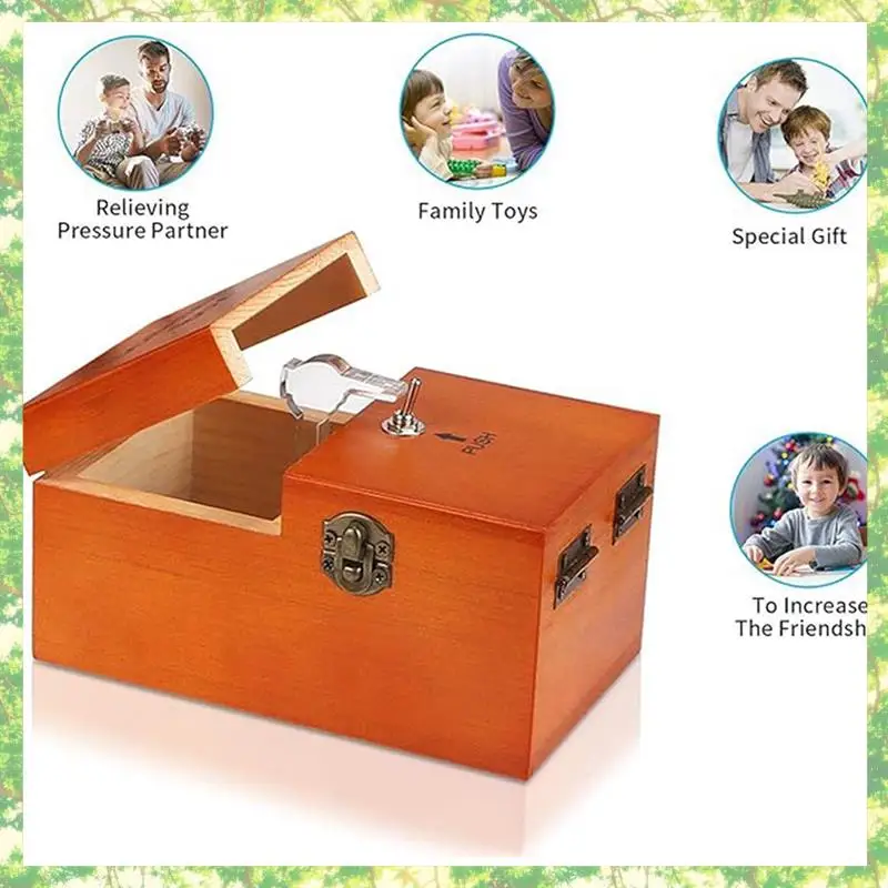 Eco-Friendly-2X Een nutloze doos met verrassingen Houten nutloze doos Volledig gemonteerd voor volwassenen en kinderen Donkere houtkleur