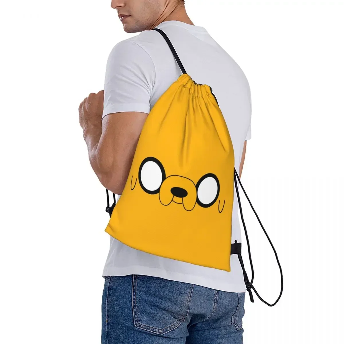 Adventure Time Jake's Eyes mochilas portátiles con cordón, paquete de cordón, bolsa de almacenamiento de bolsillo, bolsa de libros para estudiantes de viaje