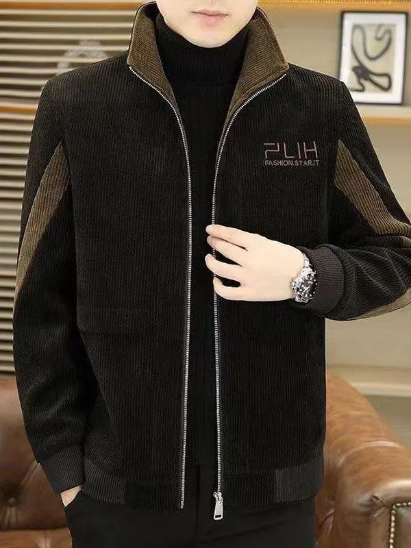 

New 2025 Autumn Winter Men's Casual Corduroy Stand Collar Jaet Coat High End Vintage Sle Stand Fit Faionable Outerwear