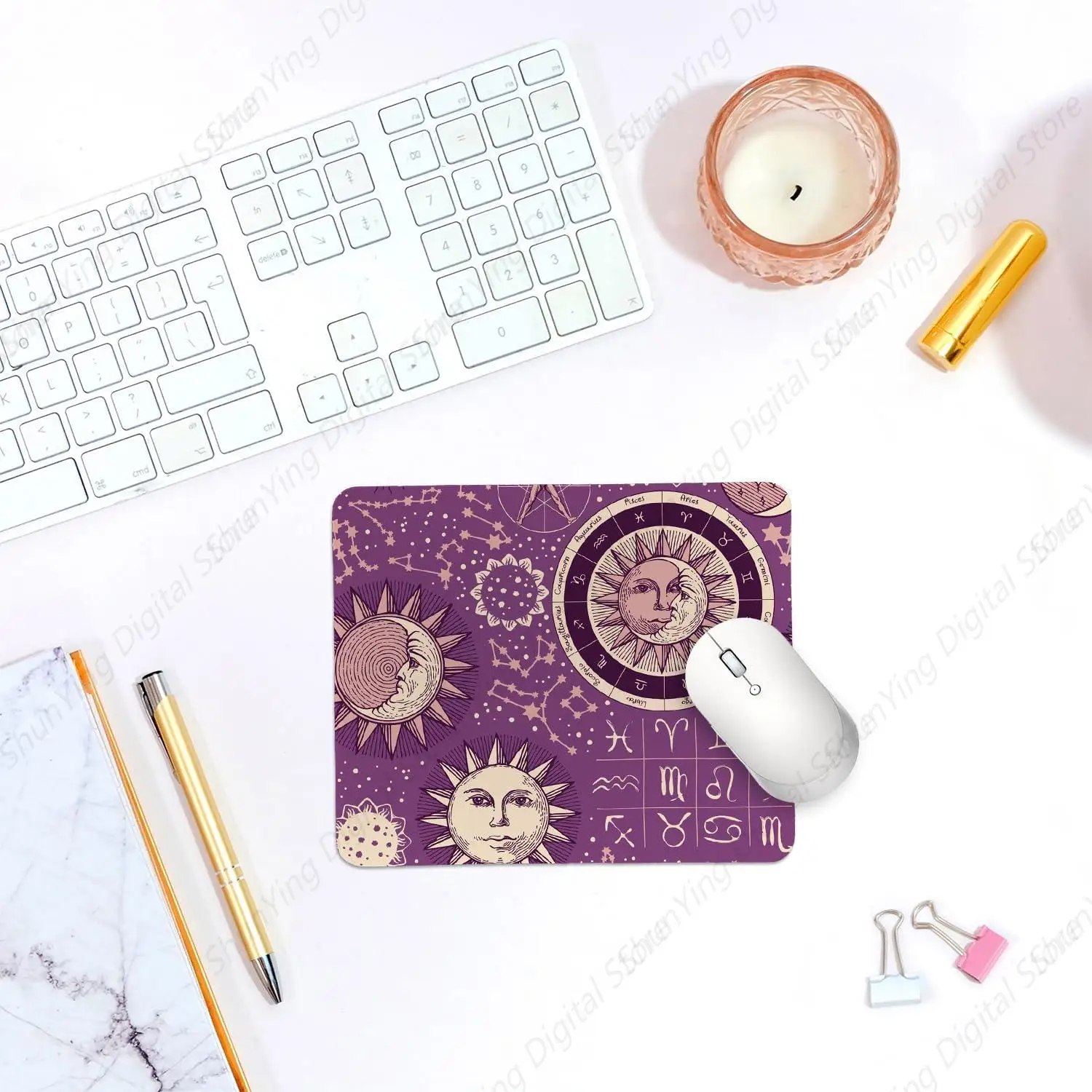 Mouse Pad Purple Mysterious Gothic Moon Sun Desktop Office Game Work Mouse Pad, Gift For Tarot Card Enthusiasts 25*30cm