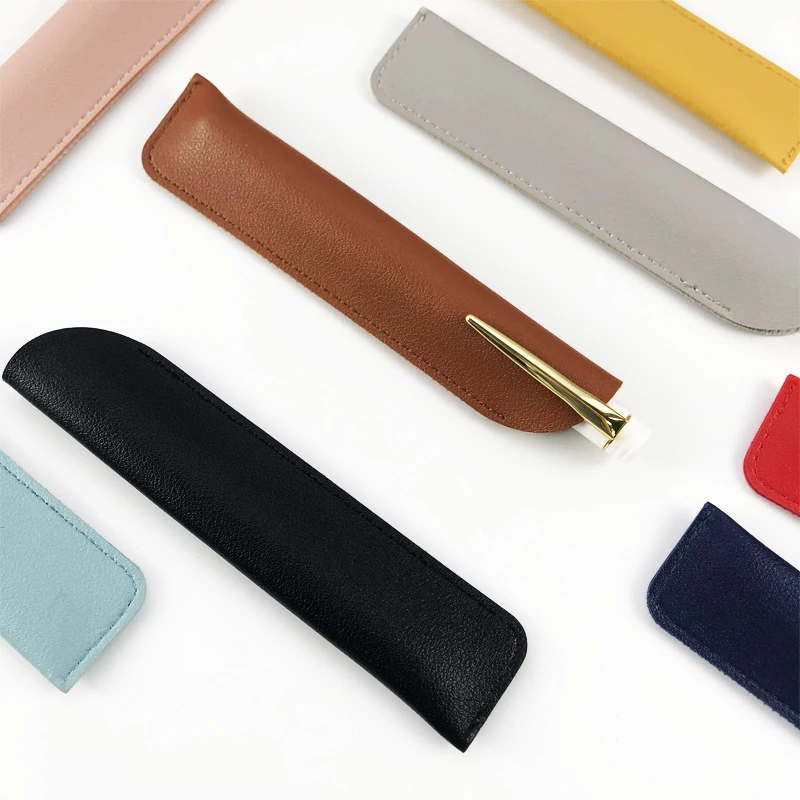 PU Leather Pencil Holder School Pen Storage Bag Pen Case Solid Color Wear-resistant Pen Protective Sleeve Small Sign Pen Cover