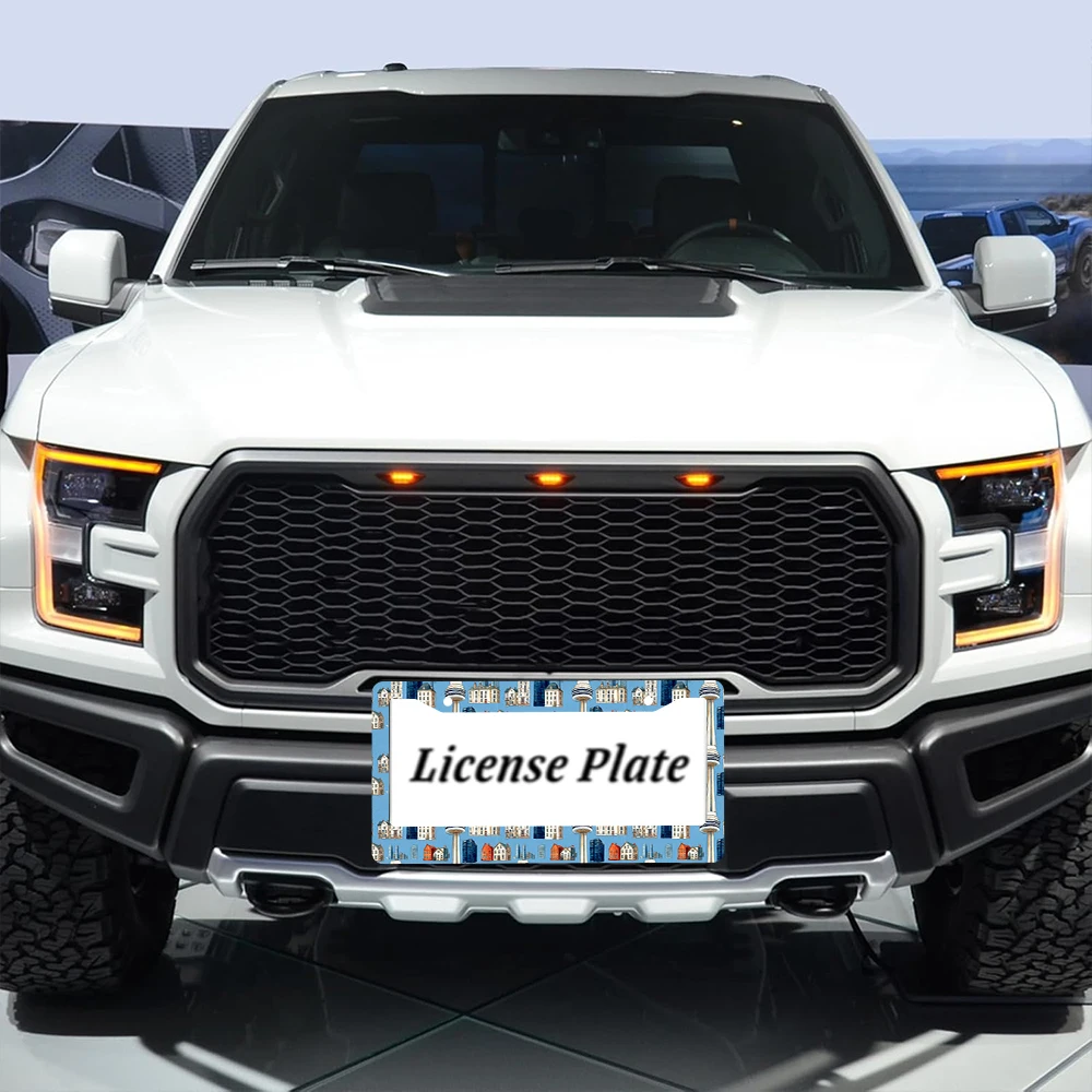 1 قطعة نمط سيتي سكيب الأزرق الملون 2 حفرة إطار لوحة الرخصة مادة الألومنيوم 6x12 بوصة مع المسمار مجموعة الرجعية الجدة سيارة D