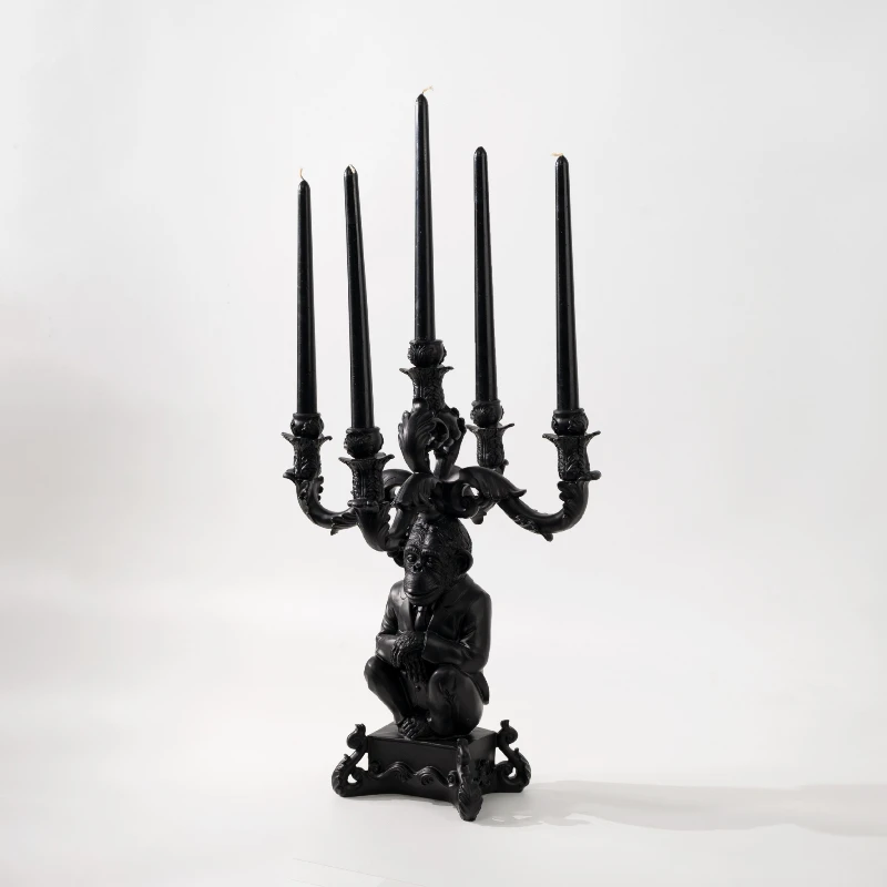 

Retro five-headed candlestick ornament model room B & B antique art abstract animal orangutan candlestick