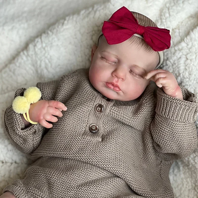 طقم دمية تولد من جديد مقاس 19 بوصة من Loulou عيون مغلقة نابضة بالحياة ثلاثية الأبعاد من الجلد فينيس نفس الصورة مع جسم من القماش