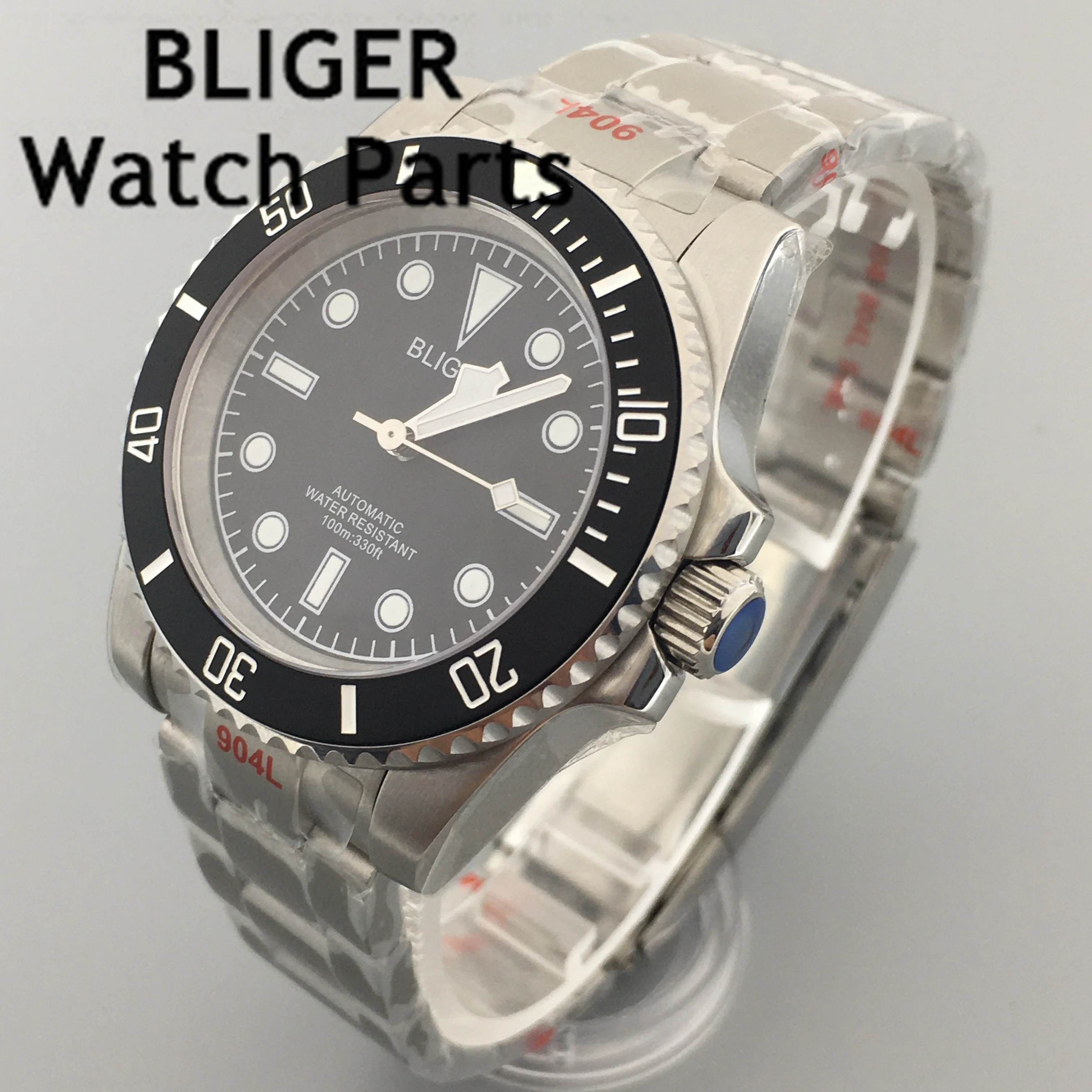 BLIGER 40mm Automatic Watch For Men NH35A Mingzhu Miyota PT5000 Movet Sapphire Black Dial White Yellow Time Mark Lume Oyster Str