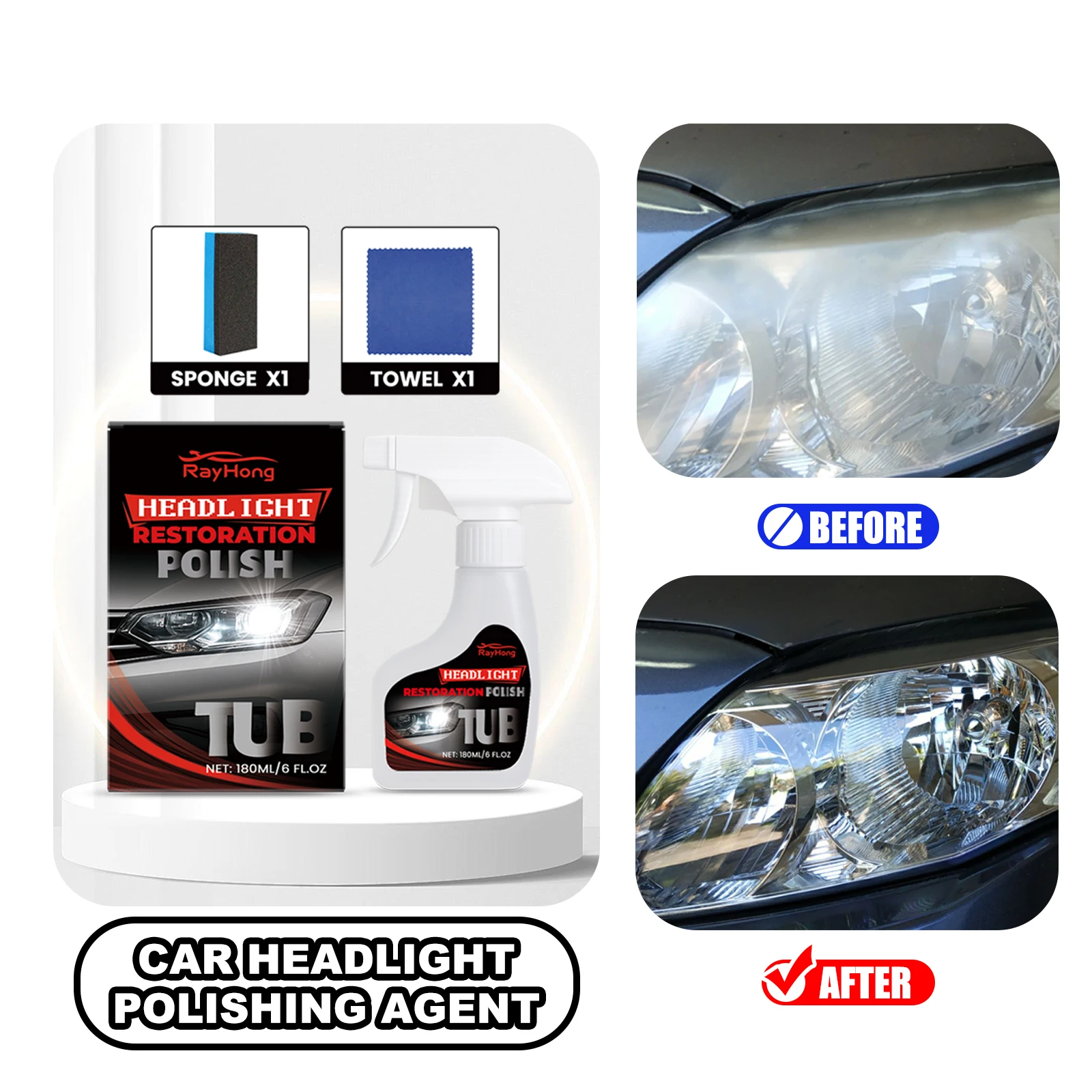 

RAYHONG автомобильные фары, наборы для полировки, 180 мл, средство для удаления царапин на автомобильных фар, восстановление прозрачности, предотвращение окисления
