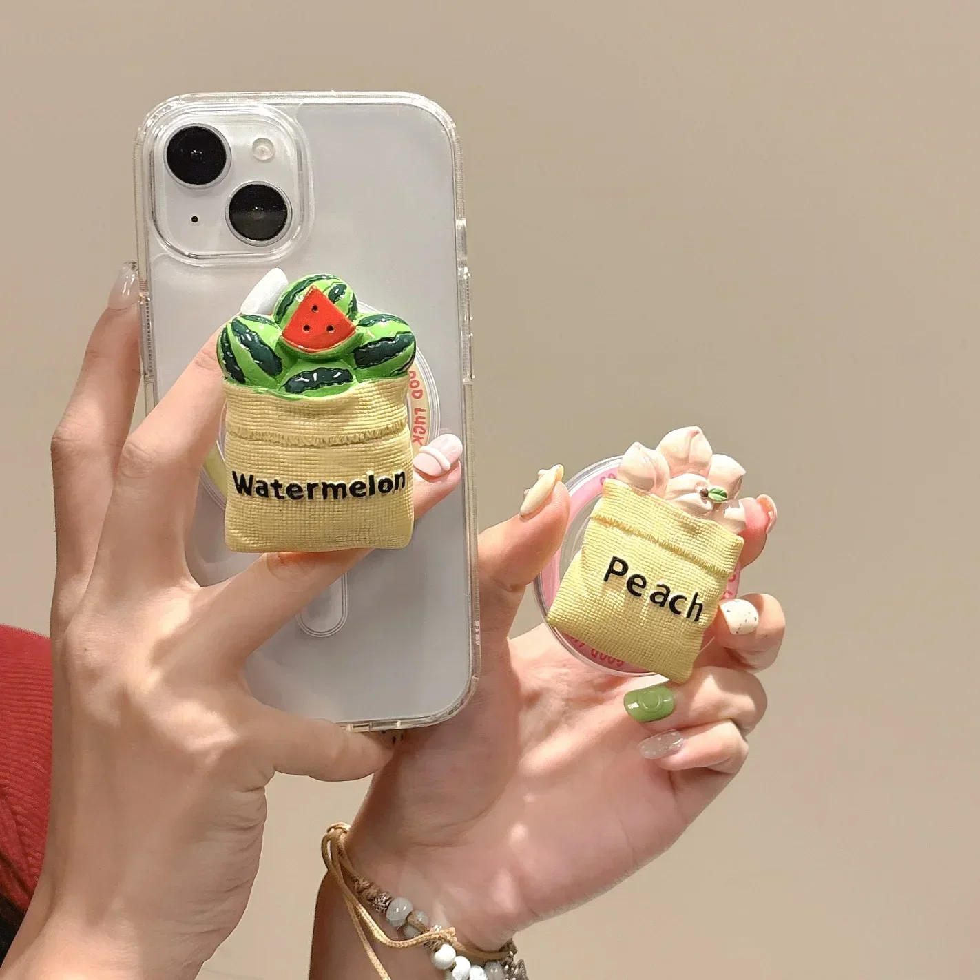 

3D забавный магнитный кронштейн для еды, банана, персика, подходит для iPhone, универсальный интеллектуальный Tok Samsung, складной Griptok Magsafe