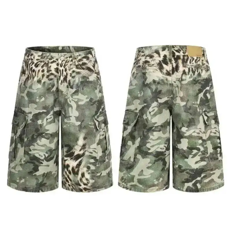 Summer Leopard Print Camouflage 3D Printed Casual Men's Shorts Loose Straight Cropped Pants New Knee Length Pants 9X2BLW