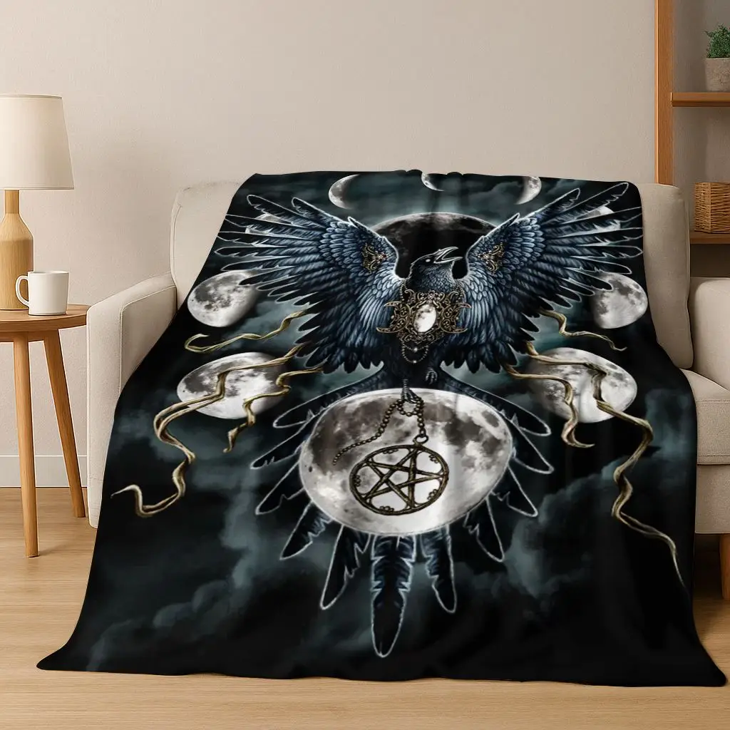 

3D Viking Oding Raven Crow Skull Huginn Muninn Norse Flannel Blanket,Warm and Cozy Soft Throw Blanket for Home Bedroom Bed Sofa