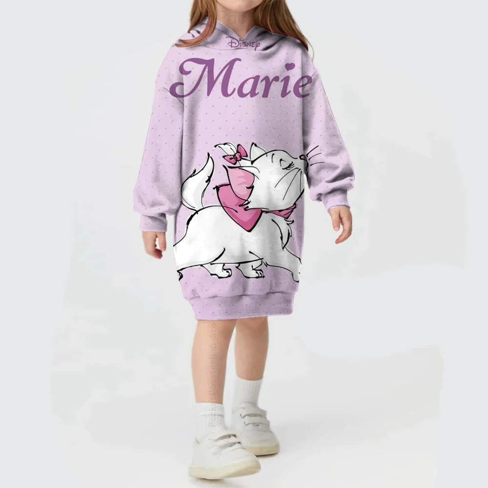 New autumn and winter Disney girls winter girls Mary Cat cartoon print long-sleeved hooded pullover sweater dress