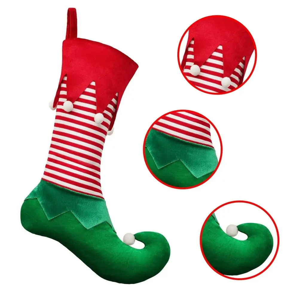 Striped Elf Christmas Stocking Gift Bag Hanging Decorative Elves Christmas Stockings Large Capacity Christmas Stocking Ornaments