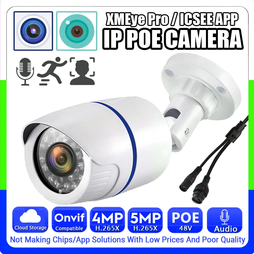 

Audio IP POE Camera 5MP 4MP H.265 HD Full Digital Mic Outdoor Waterproof IP66 Onvif Cloud Storage Ai Face/Motion Detection XMEYE