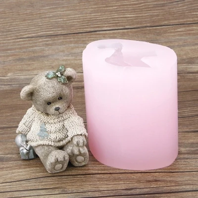 Cute 3d Bear Couple Mold Silicone Fondant Mould Chocolate Mousse Cake Molds Candle Aroma Stone Resin Clay Molds PRZY