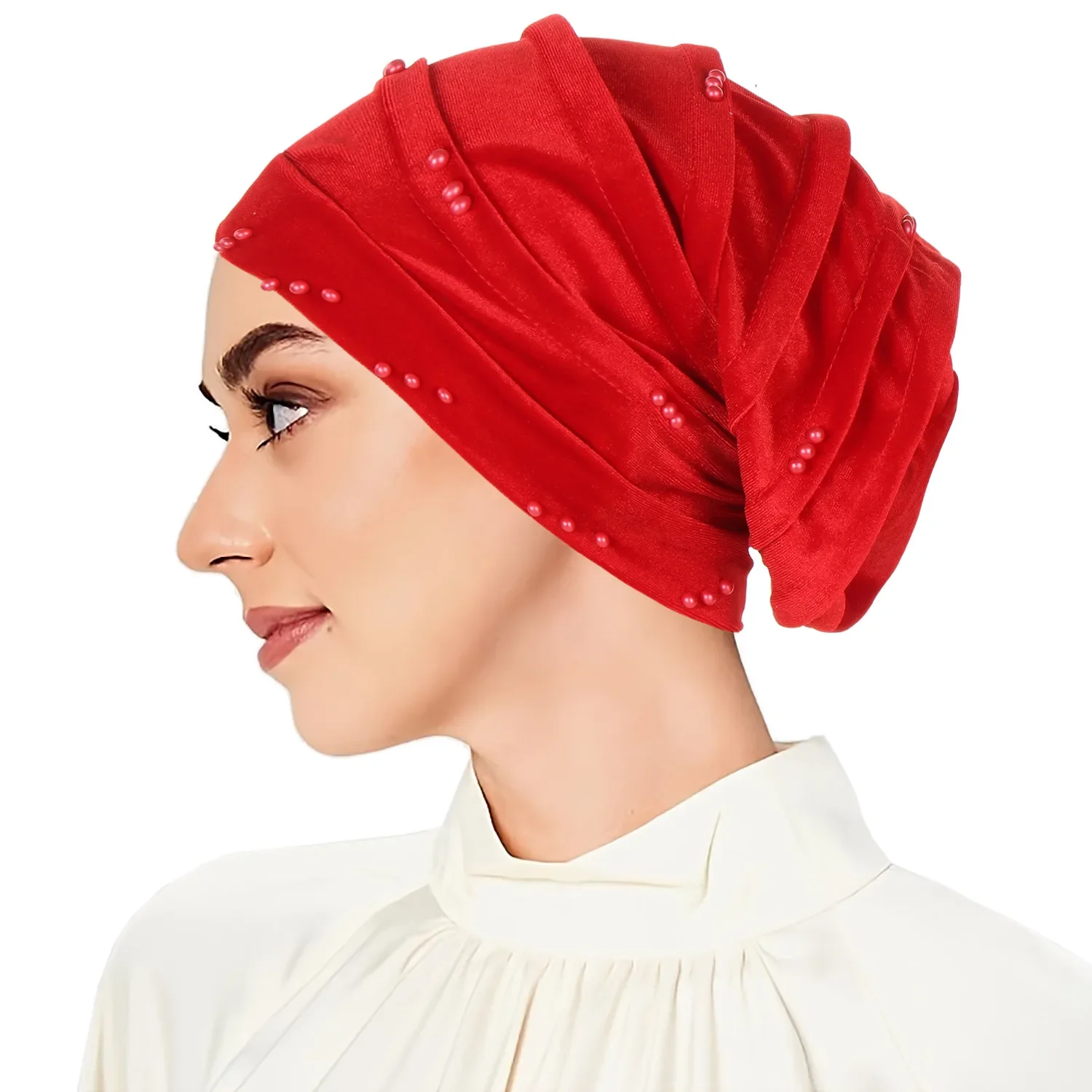 Indian Velvet Turban Women Chemo Cap Beaded Bonnet Headscarf Hair Loss Head Wrap Beanie Hijab Hat Muslim Headwear Turbante Mujer