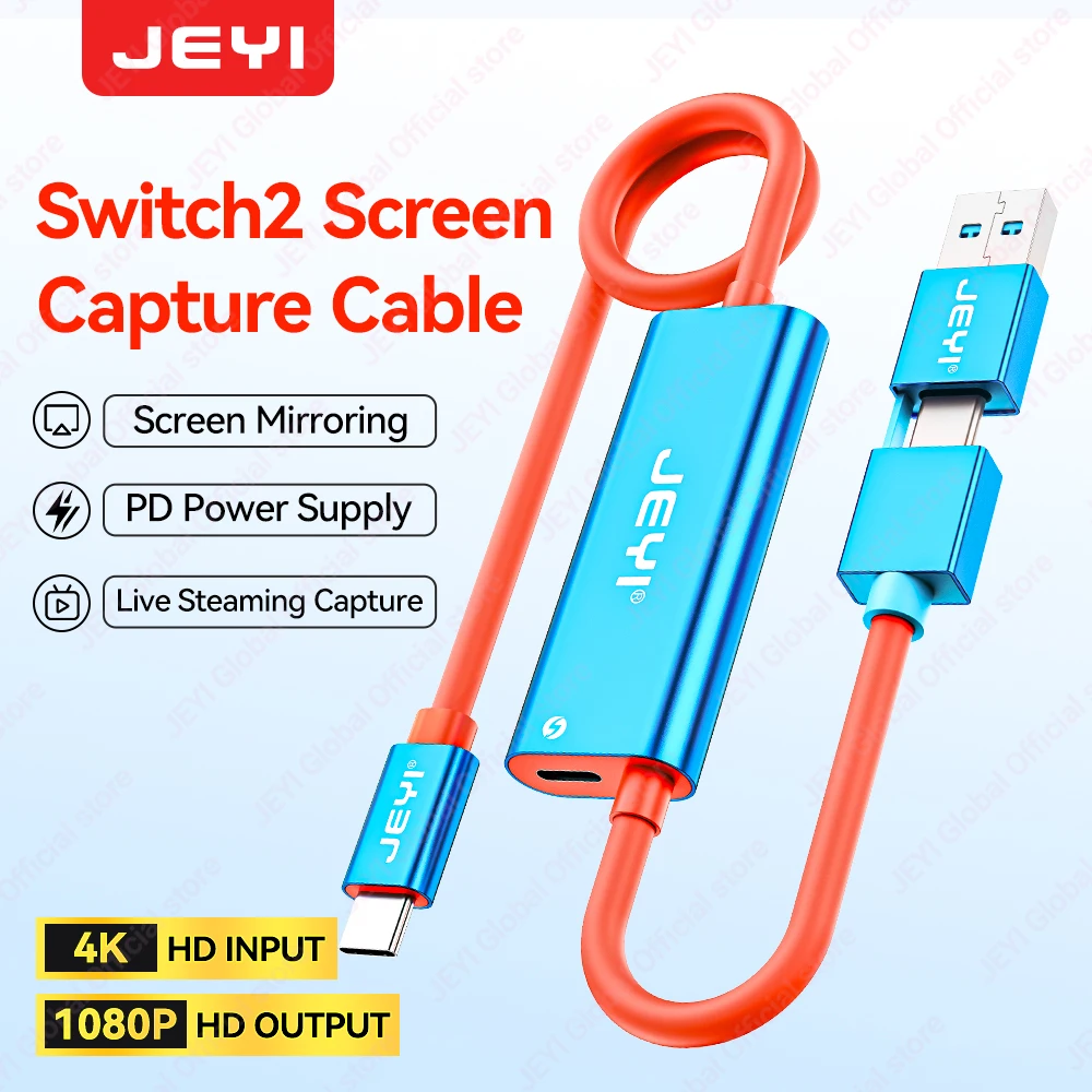 

Карта видеозахвата JEYI с 100WPD USB C на USB A/C для живого и записи видео-аудио-игр для Steam Deck Switch 2/1/OLED Handheld