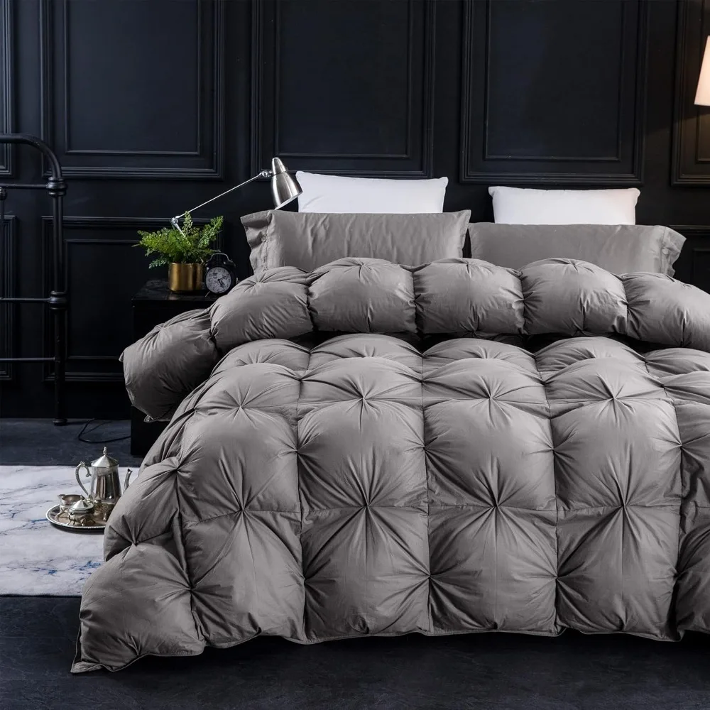 

Pinch Pleat Goose Feathers Down Comforter Palatial King Size Duvet Insert,750+ Fill Power,1200TC Organic Cotton Fabric