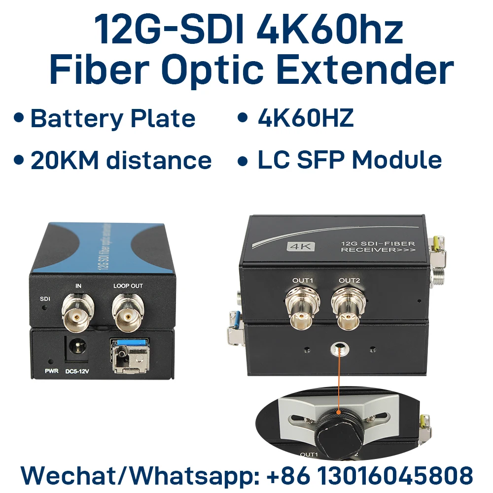 

12G-SDI Fiber Optic Extender with Loop Out, 4K@60Hz, Single-Mode Single Fiber LC 20km, Supports SD/HD/3G/6G/12G-SDI