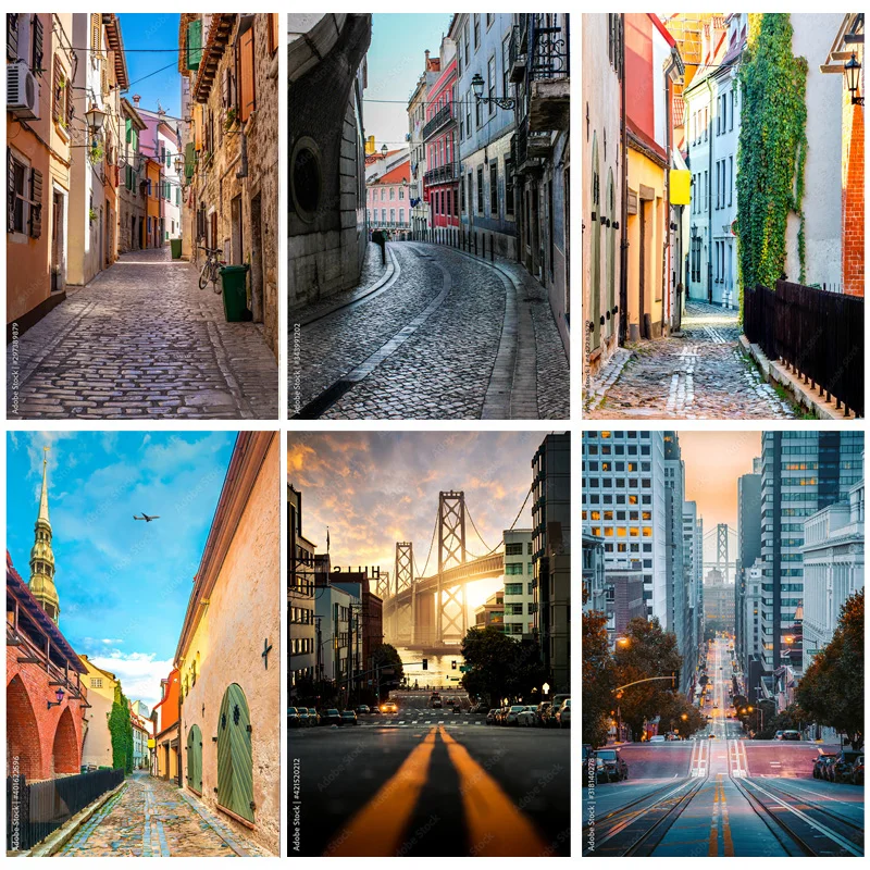 Vintage European Street View Scenery Photography Backdrops Props Wedding Portrait Photo Backgrounds Studio 211229 JJD-09