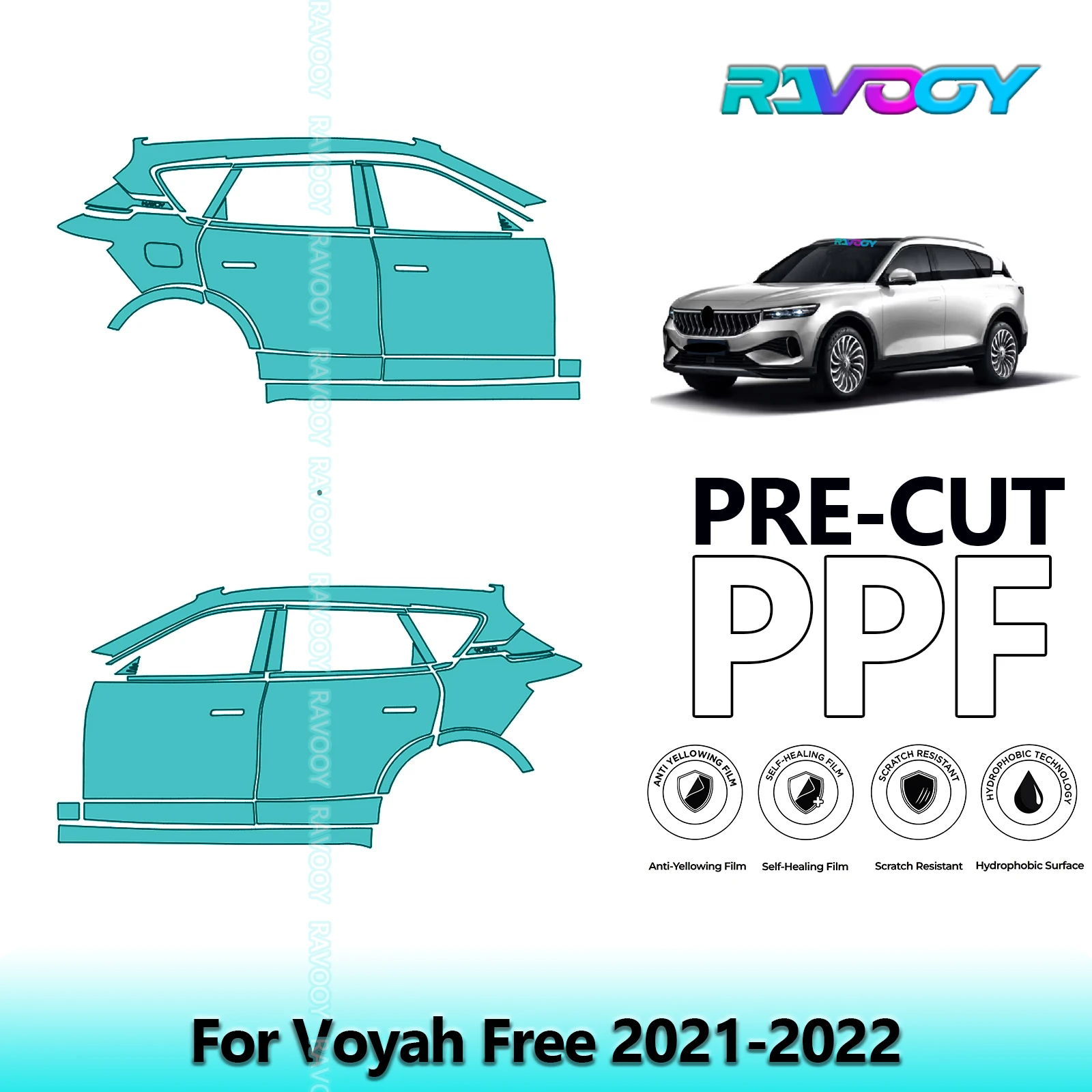

For Voyah Free 2021-2022 8.5mil Clear Matte Pre-Cut PPF Door & A/B Pillar Kit TPU Paint Protection Film Set