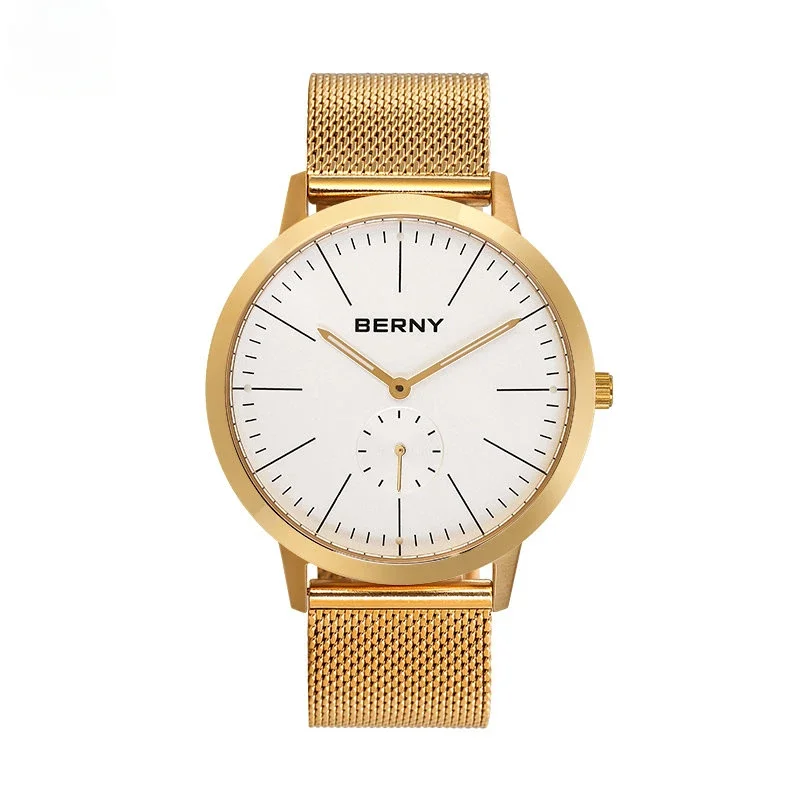 

BERNY Gold Watches for Men Luminous Ultra thin Luxury Quartz Men's watch Full Stainless Steel Fashion Casual 42mm Wristwatch