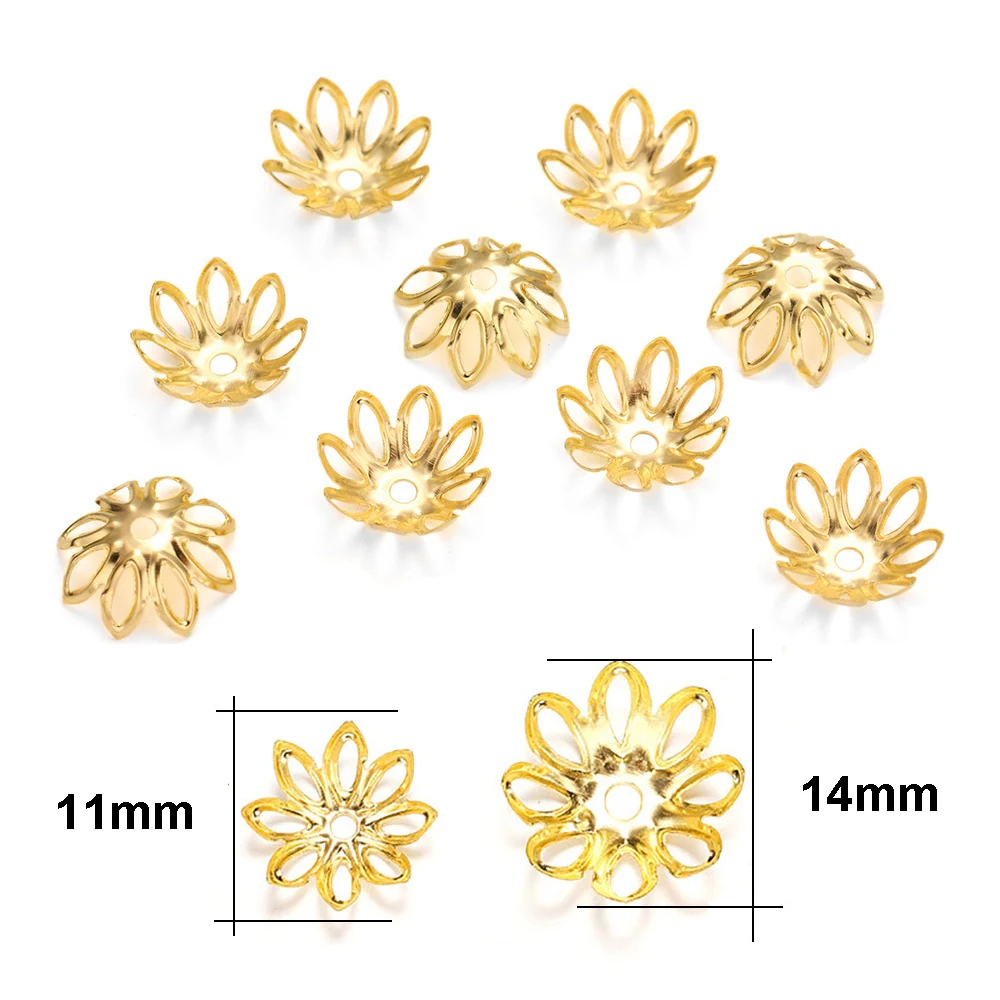 100-200 Stück Metall-Hohlblumen-Abstandshalter-Perlenkappen, Perlenverbinder, vergoldet, filigran, für Charms, Halsketten, Schmuckherstellung – Detail 1