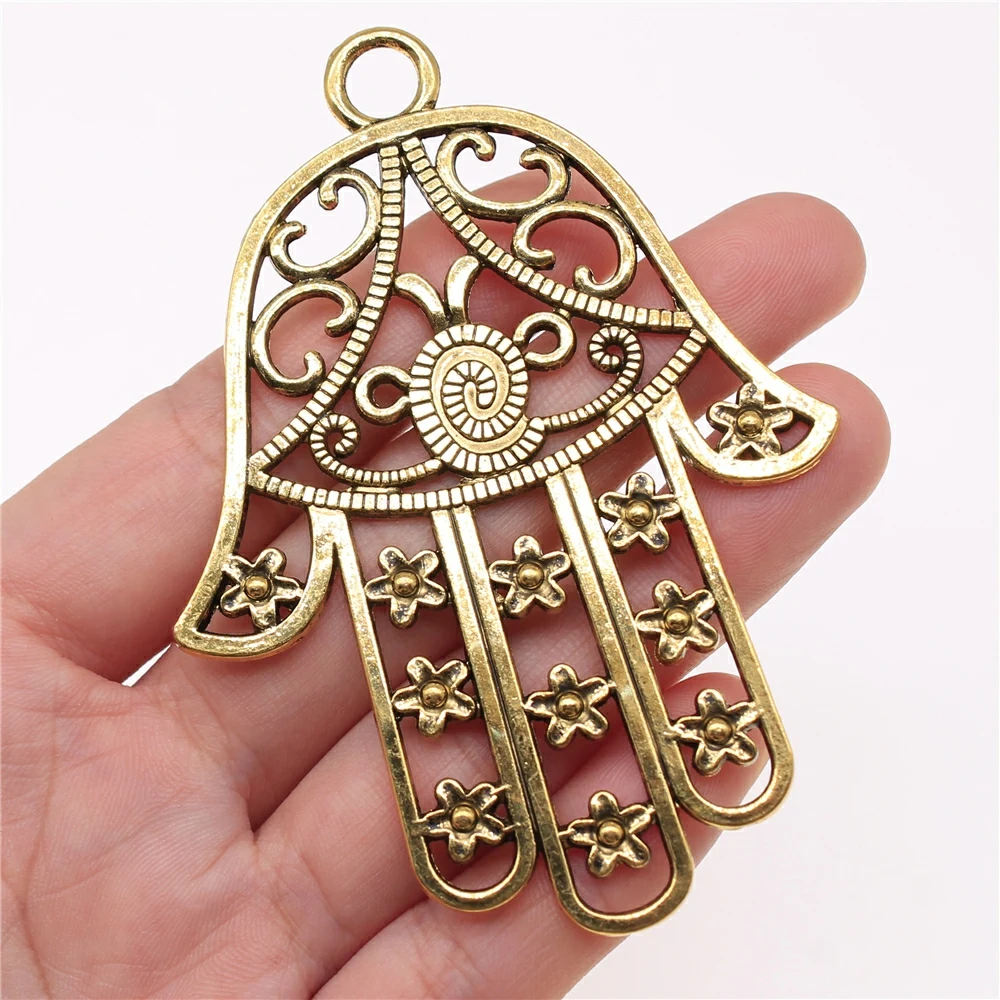 WYSIWYG 1pcs 85x62mm Hamsa Hand Charm With Flowers Big Flowers Hand Charms Large Hollow Flowers Lufthansa Hamsa Hand Charms