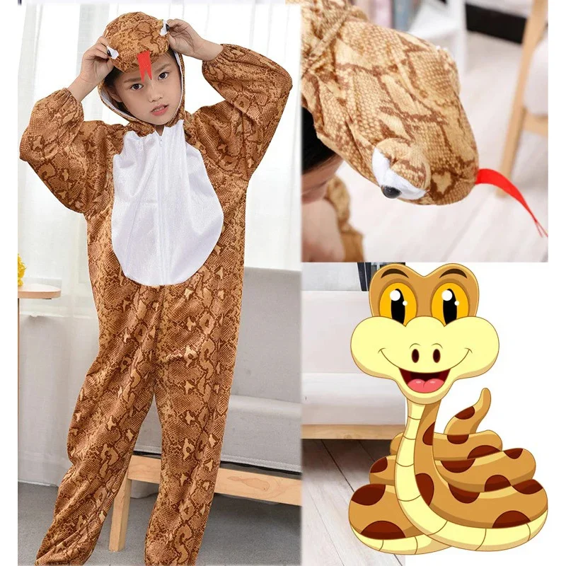 

New children adult small flower snake play costume Halloween python animal one-piece show costume cartoon doll snake show