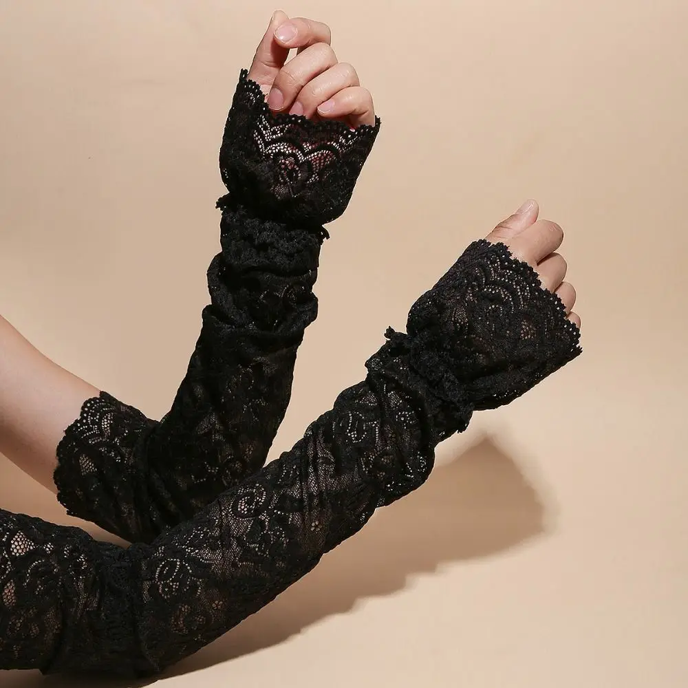 

Sweet Elastic Lace Ice Silk Sleeves Thin Mesh Sunscreen Arm Sleeve UV Insulation Anti-UV Long Sleeved Arm Cover Women