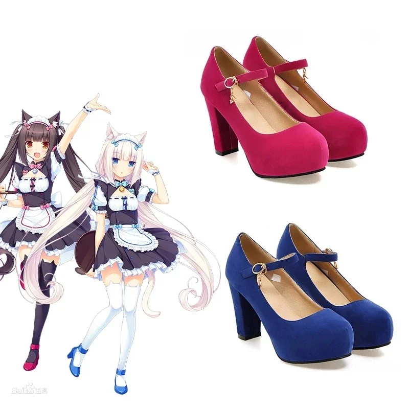 Nekopa-Chocolate, Vanilla, Maidservant, Lolita, Blue and Red Cosplay High Heels Shoes