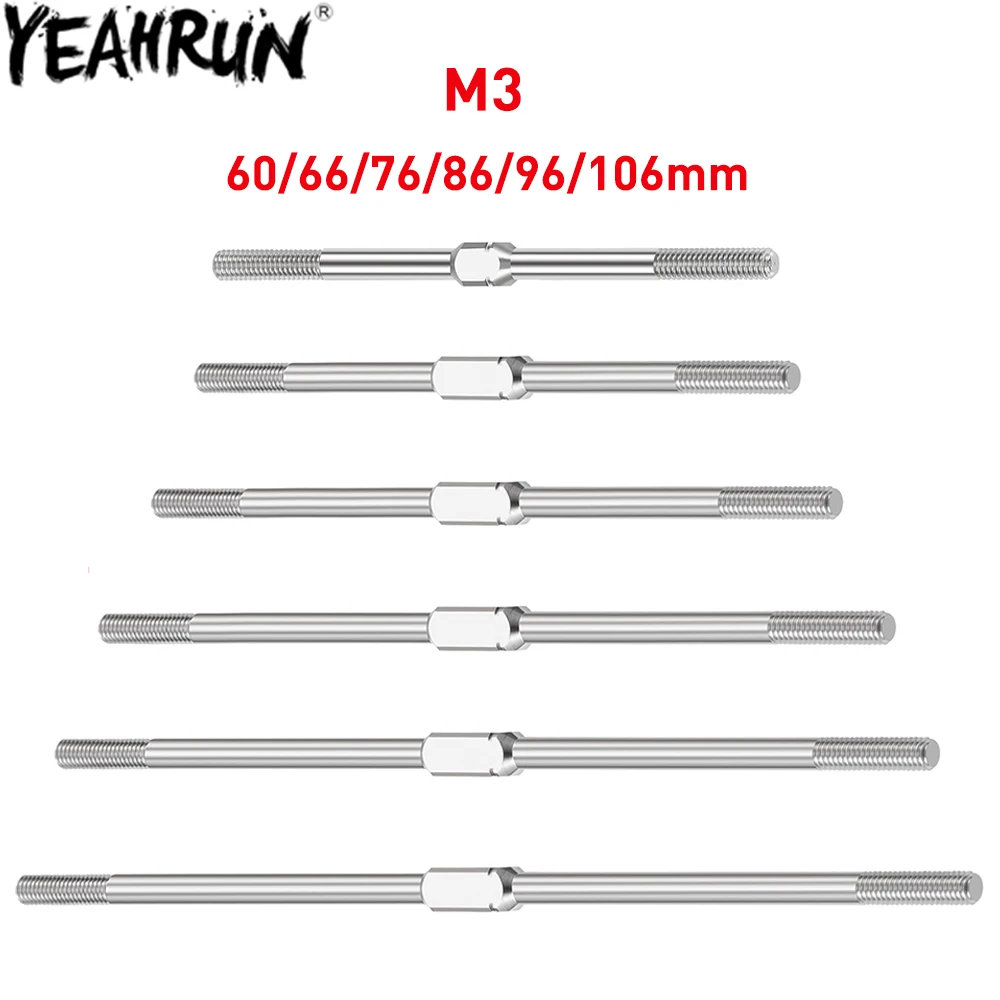 YEAHRUN 1 Stück Metall-M3-Doppelgewindestange, Gewindebolzen mit links- und rechtsseitigem Gewinde, Doppelkopf-Gewindestange, 60/66/76/86/96/106 mm