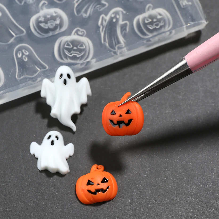 Kürbis-Geist 3D-Nagelanhänger Silikon-Nagelform Niedliche Cartoon-Halloween-Nagelkunstformen Nagelschmuckherstellung Maniküre-Dekorationen – Detail 3
