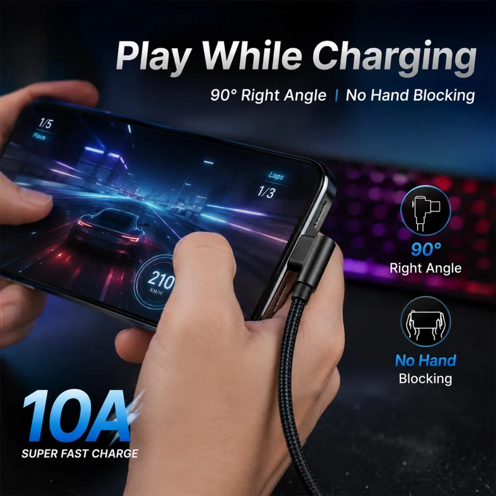 240W Right-angle USB A To Type C Super Fast Charging Cable 10A 480Mbps High Power Charger Data Cord for Xiaomi Samsung Huawei