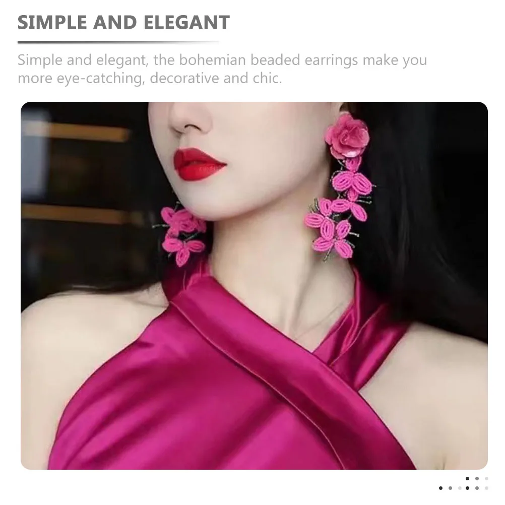 

Bohemian H woven Bead Flower Tassel Earrings for Women Girls Trendy Jewelry Wedding Party Accessories R om Color