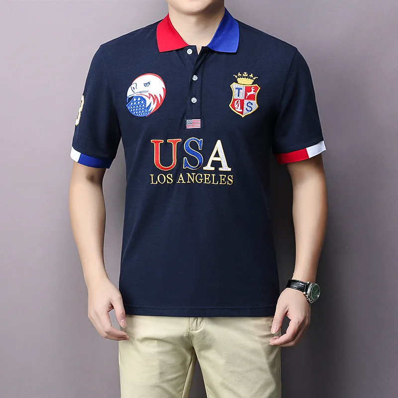 New Arrivals Polo Shirt Men Short Sleeved California of USA Embroidery White Eagle Golf Wear Collar T-shirt Plus US Size XS-7XL