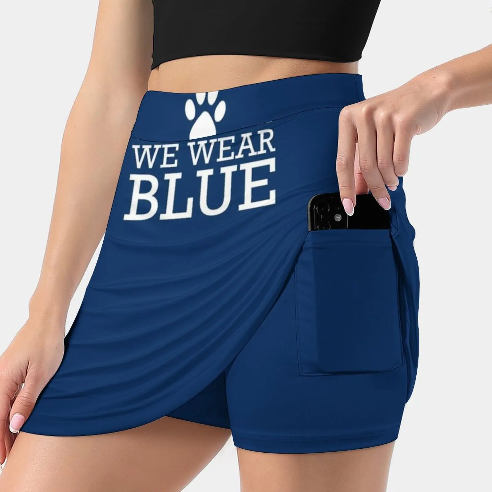 On Game Day We Wear Blue Women's skirt Mini Skirts A Line Skirt With Hide Pocket Fan Football Paw Lion Blue Men Hometown Women