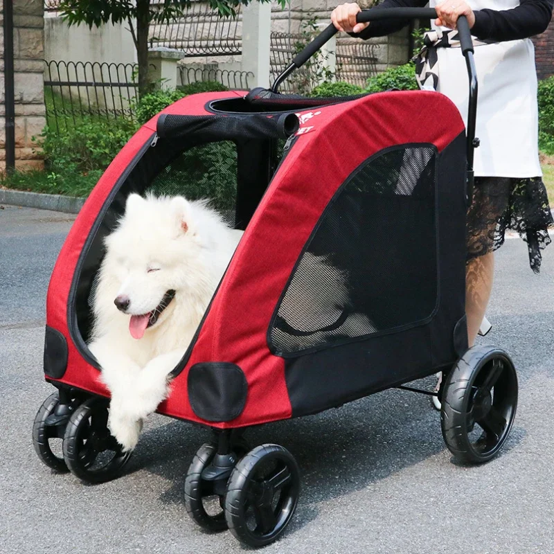 Upgraded Large Pet Stroller Bearing up to 70KG elderly dog stroller Ventilated and breathable mobile pet car cage collapsible