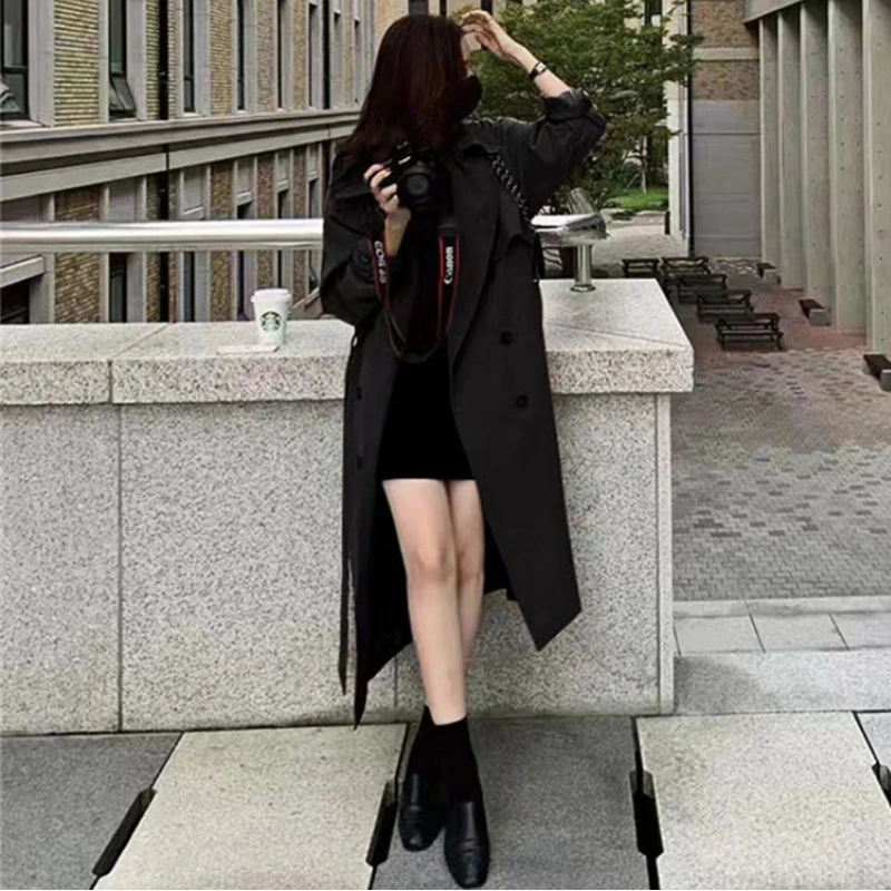 Unisex Trench Women Classic Minimalist Pure All-match Retro Loose Couple Outwear Korean Style Streetwear Stylish Autumn Chic Ins