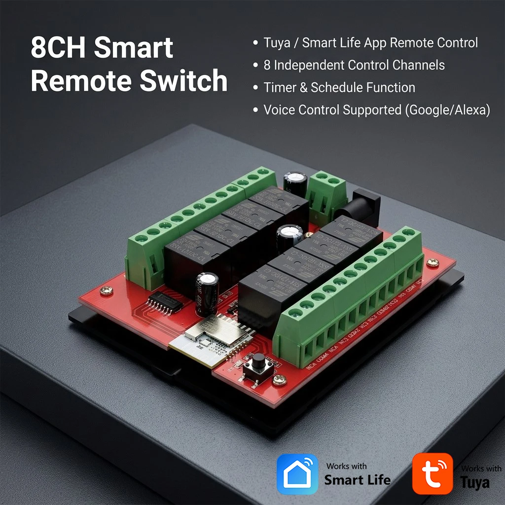 

8-канальный беспроводной модуль управления освещением Tuya Smart WIFI, реле 12В/24В, 8-канальный релейный модуль-приемник с таймером, совместимый с Alexa