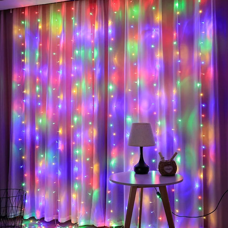 8 Modes LED Curtain Fairy Light USB Plug Wedding Garland Valentine's Day Ramadan EID Mubarak Decoration for Home Curtain Lights
