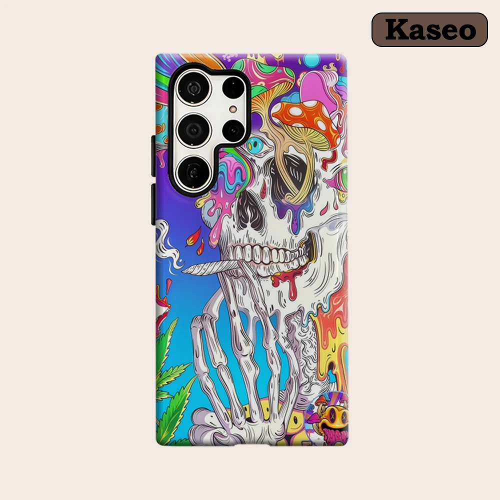 Kaseo Phone Case for Samsung Galaxy S26 S25 Ultra S24 S23 Ultra Plus Shockproof Double Layer Skull & Mushroom Art Cover