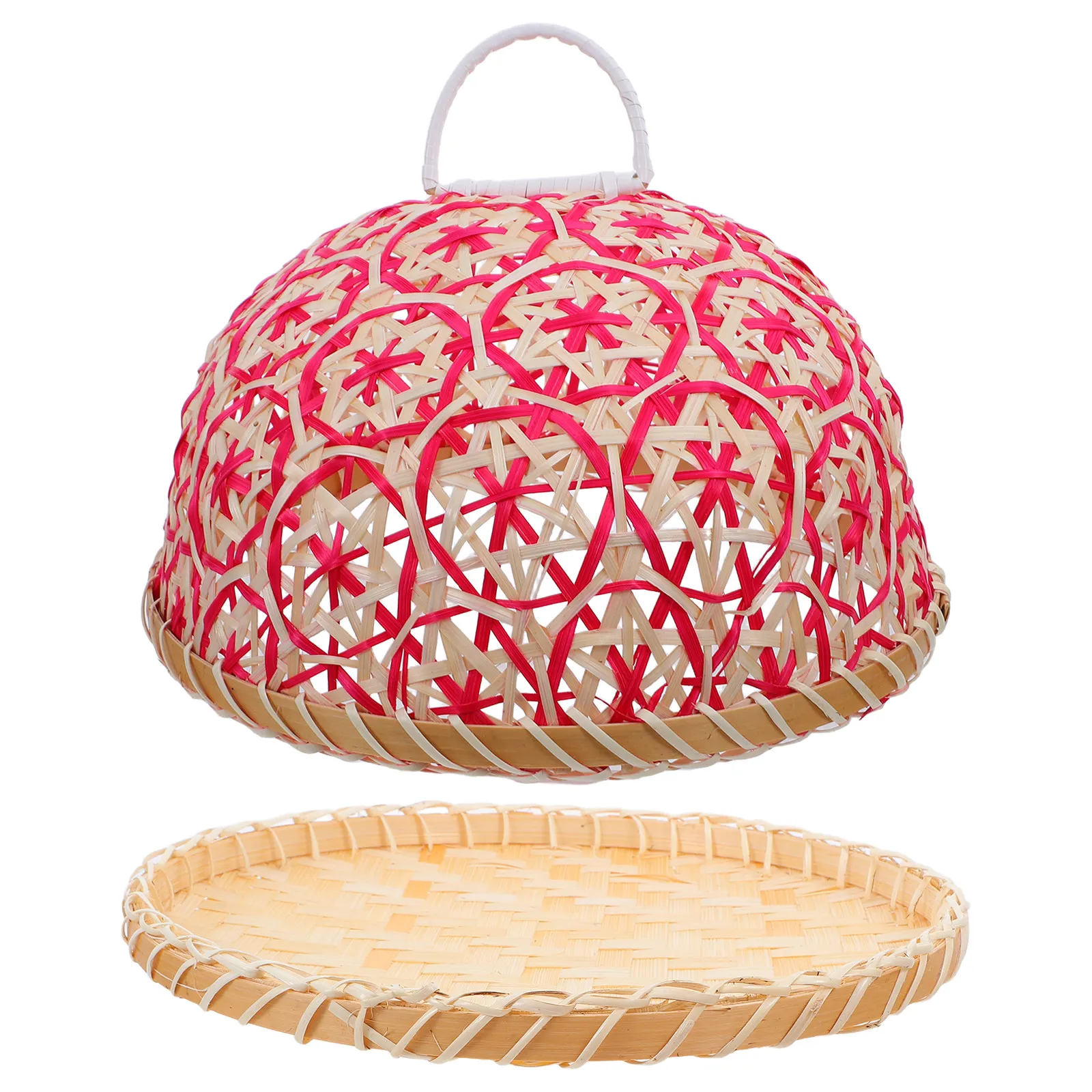 1Set Handwoven Rattan Bread Basket Round Covered Tray Multifunctional Indoor Outdoor Food Container Pastry Serving Tray Picnic
