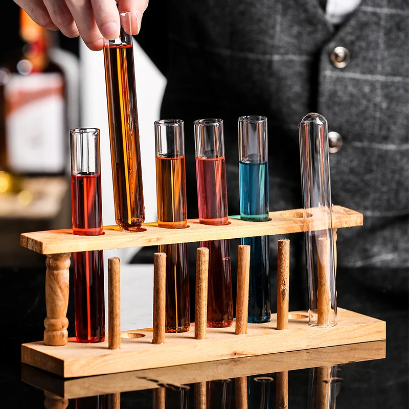 Bamboo Test Tube Vial Shot Glasses Holder Rack, Great For Scientific Experiment,Halloween,Christmas,Party Party Decoration