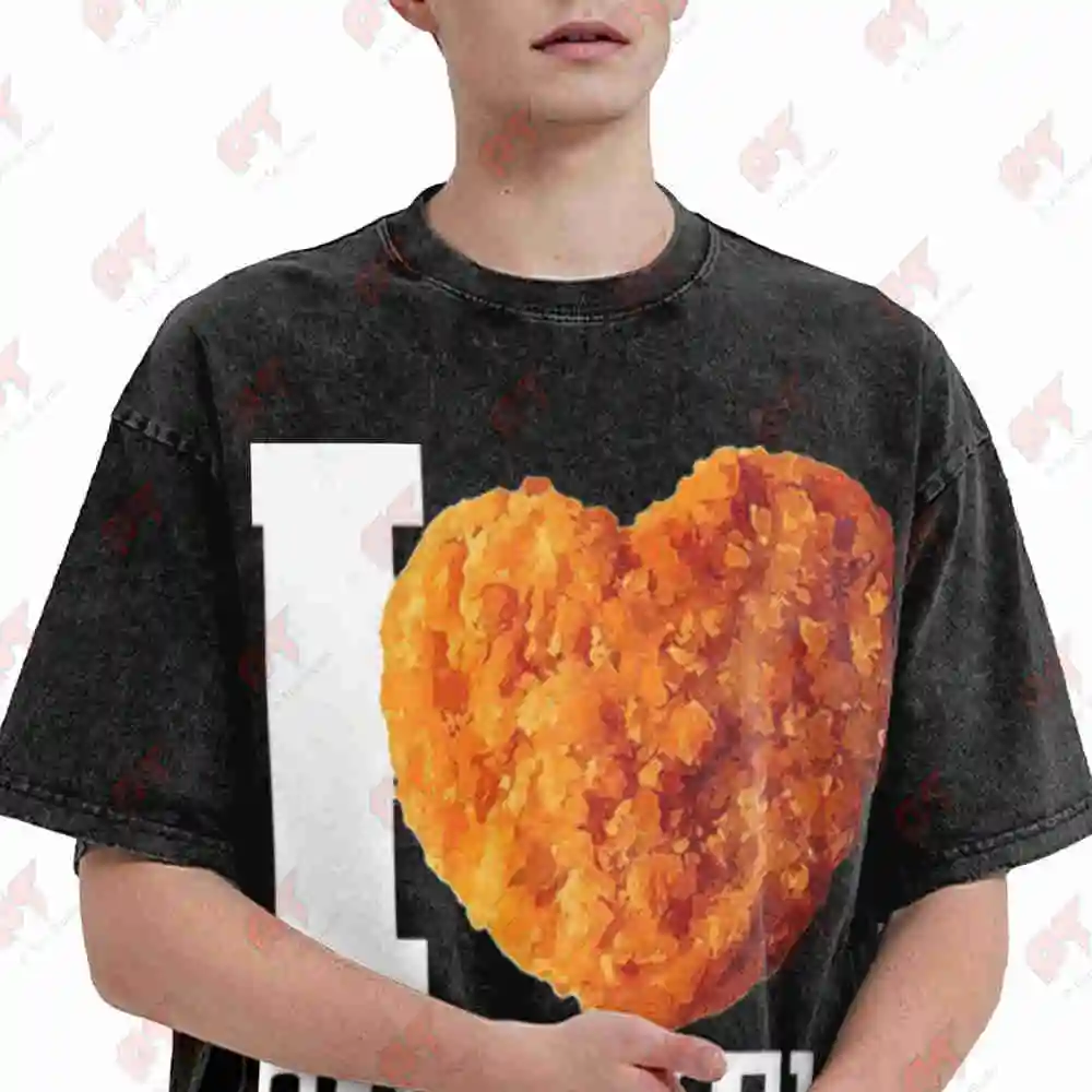 Funny Chicken Nuggets Bold I Text Vintage Washed Tee Pure Cotton T-Shirt