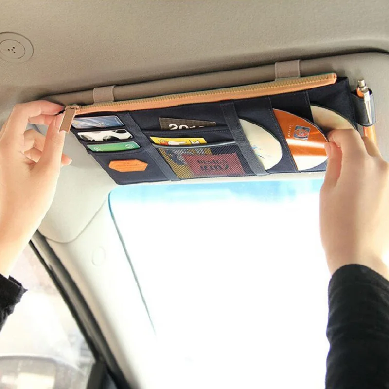 Universal Car Sun Visor Organizer Multi-Pocket CD/Card Holder Hanging Storage Pouch for Car Accessories