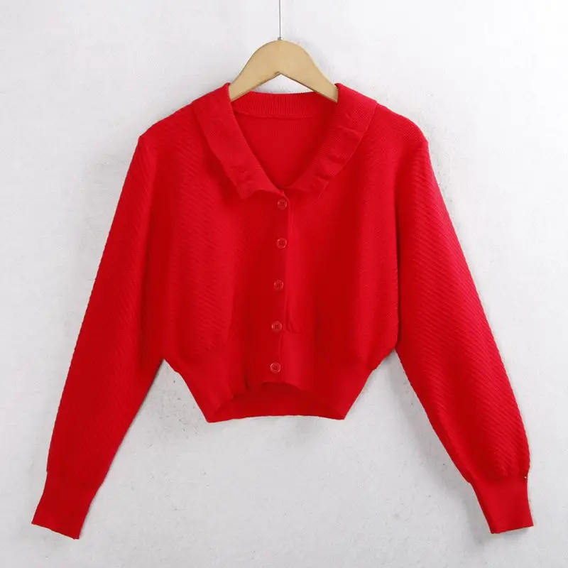 

36 Deees Women's Knitted Sweater Jaet Cotton Blend Pleated Hemline Autumn Outerwear ort Sle Button Pure Color Slimming