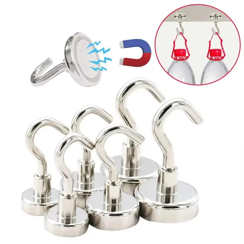 1/2/3/4/6pcs Powerful Magnetic Hook Strong Magnet Hook Wall-Mounted Hanger Hook Key Hanging Hanger Kitchen Storage Organization