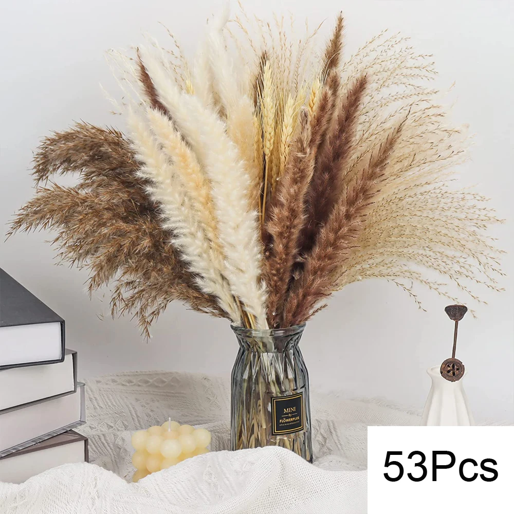 Natuurlijke Pampas Gedroogde Bloemen Boeket voor Boho Home Vaas Decor Bunny Konijn Staarten Gras Kunstbloem Bruiloft Decoratie