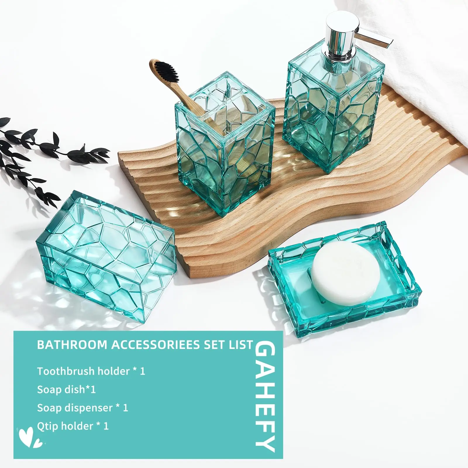 Acrylic Bathroom Accessories Set Rust-Free Transparent Design 4-Piece (Teal Blue)